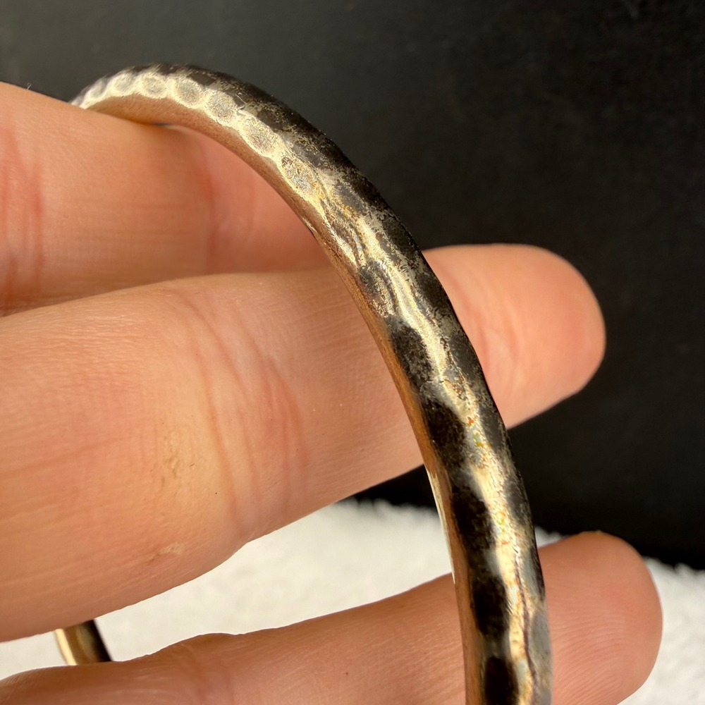 Vintage Sterling Silver Bangle Bracelet Hammered Texture Signed 8"
